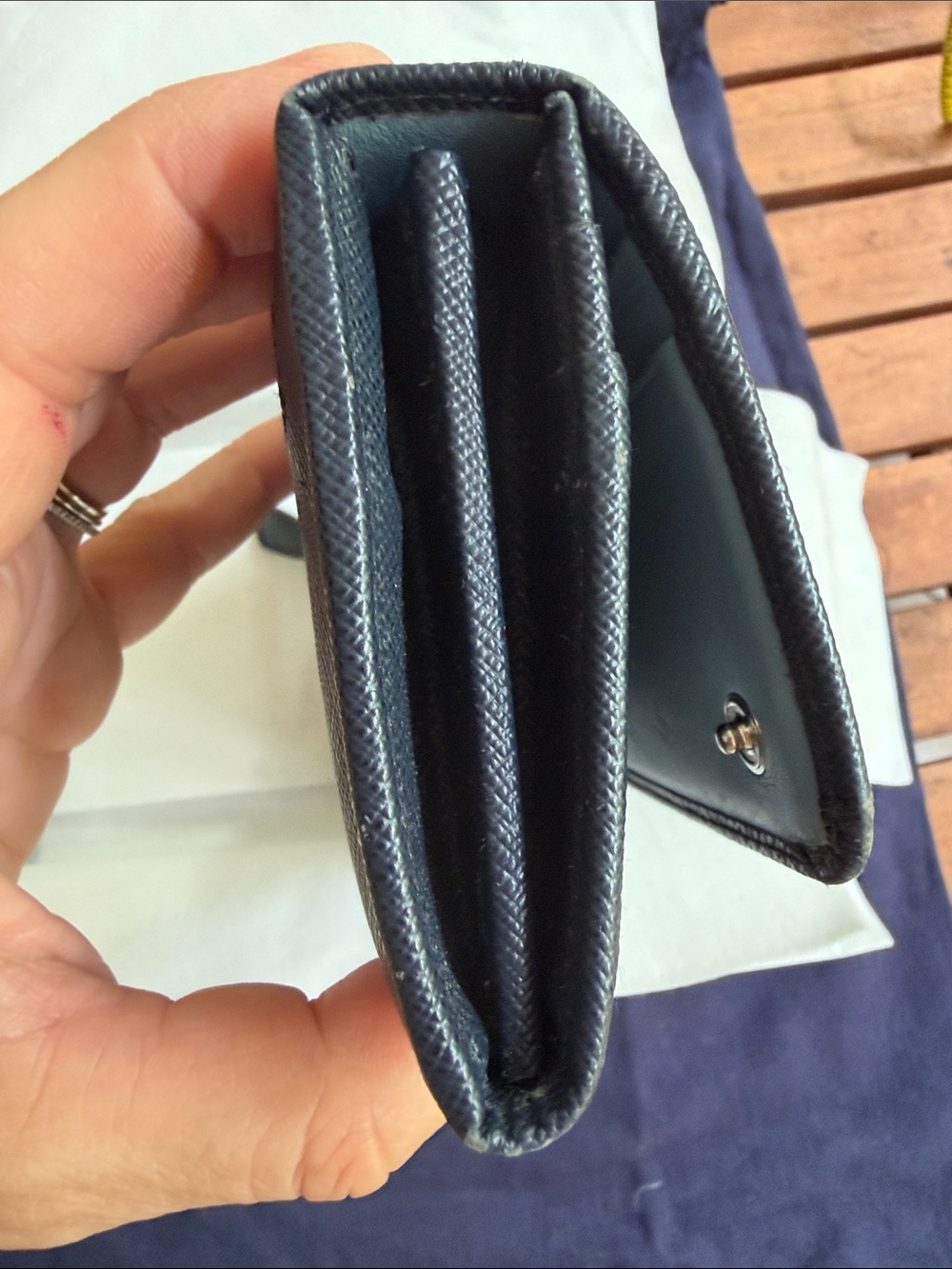 Prada Navy Blue Baltico Saffiano Leather Continental Wallet with Gold Logo - Picture 16 of 16